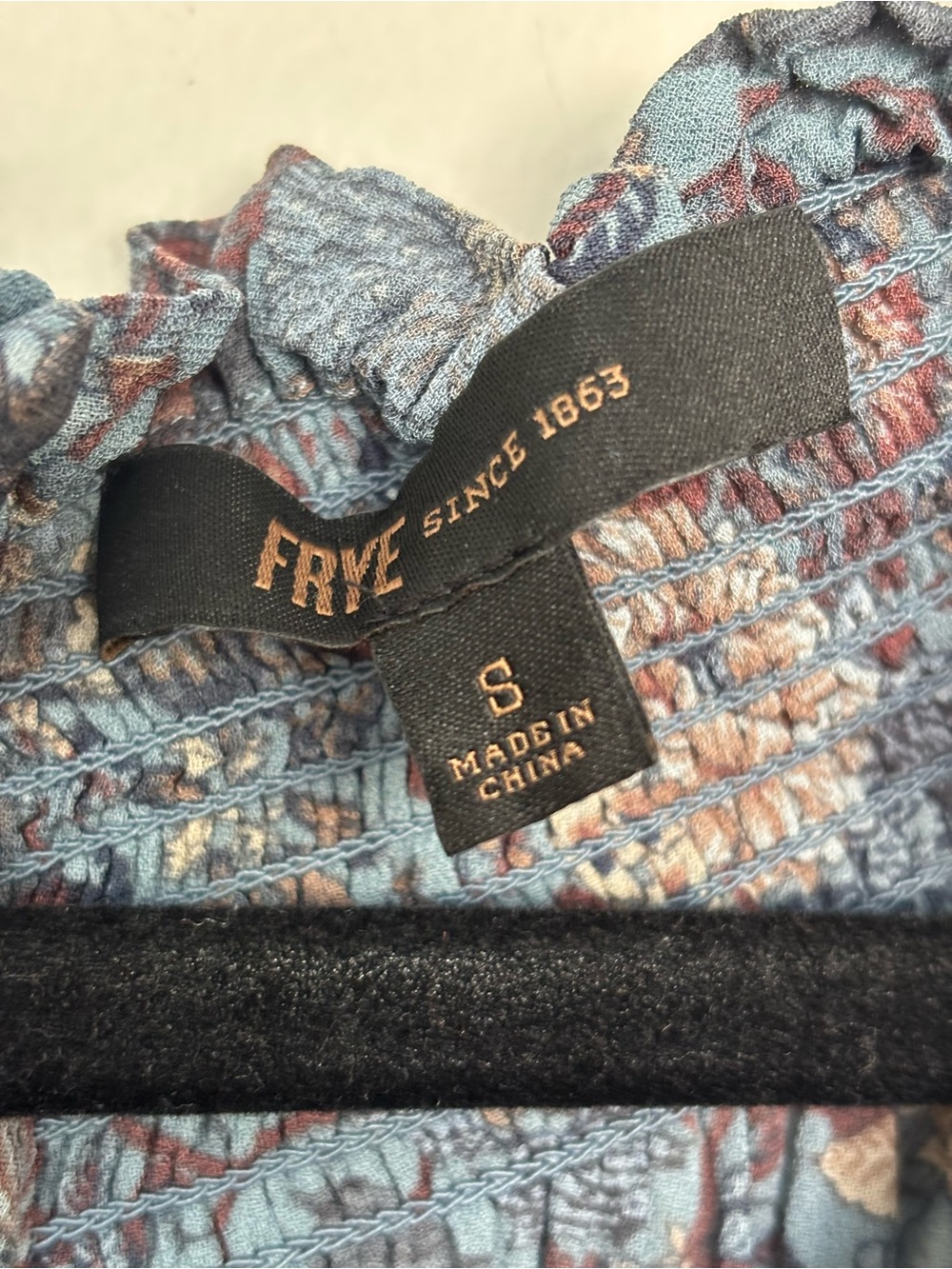 Frye Dusty Blue Floral Smocked Scoop-Neck Blouse - Picture 3 of 4
